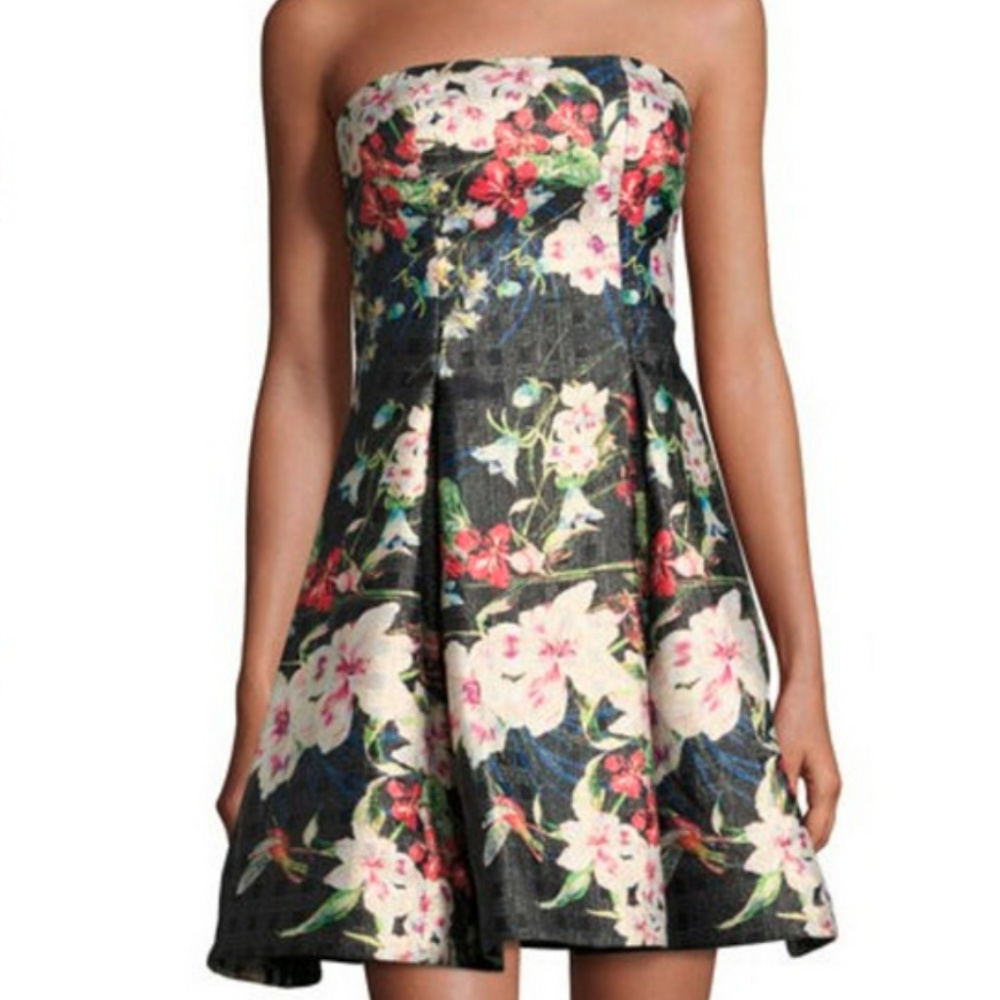 New York Strapless Floral-Print Cocktail Dress